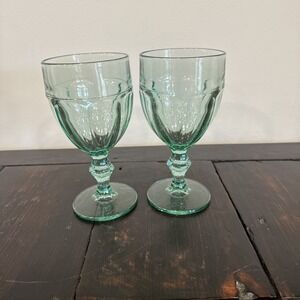 Set of 2 Libbey Duratuff Gibraltar 12 oz Goblets – Spanish Green, 6 3/4" EUC